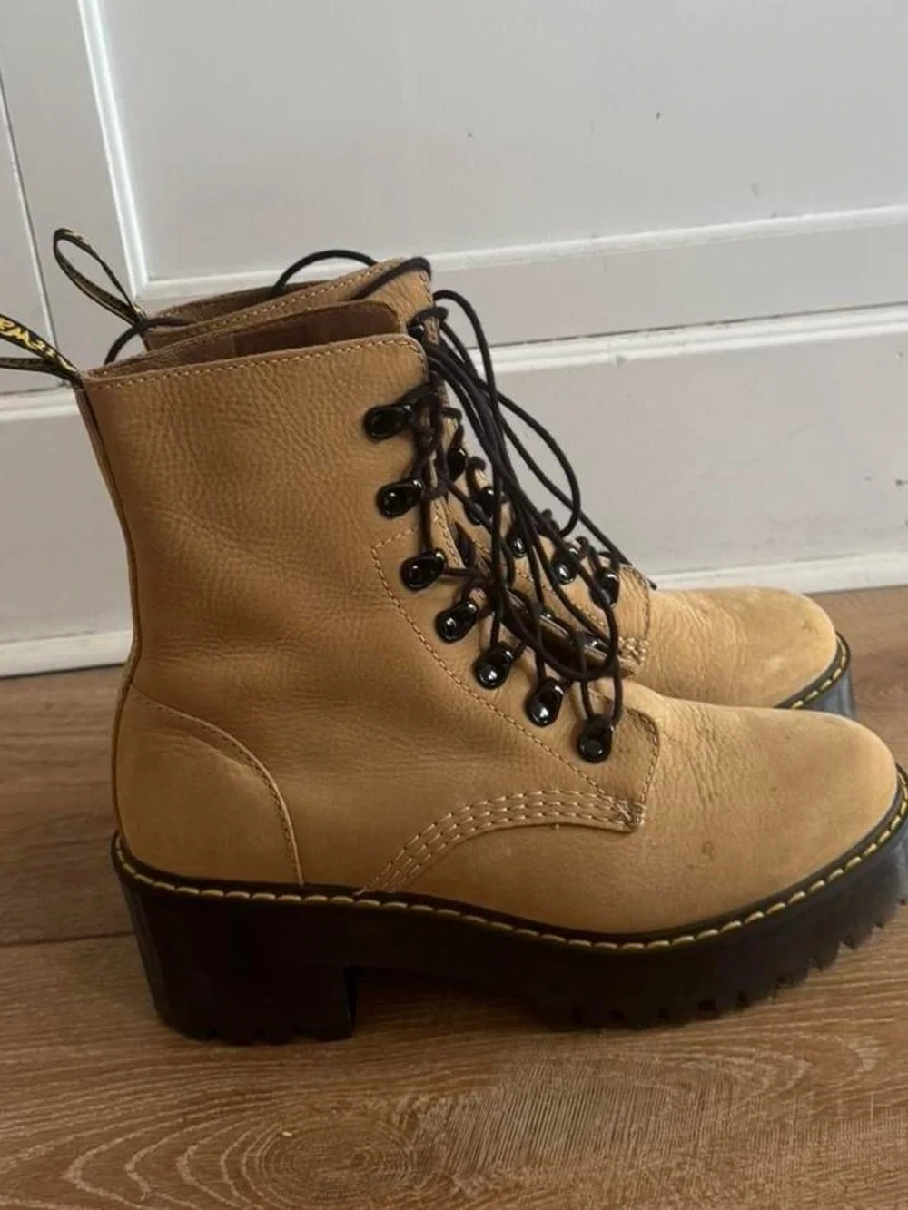 Dr. Martens Lace-Up Chunky Tan Leather Leona Boots